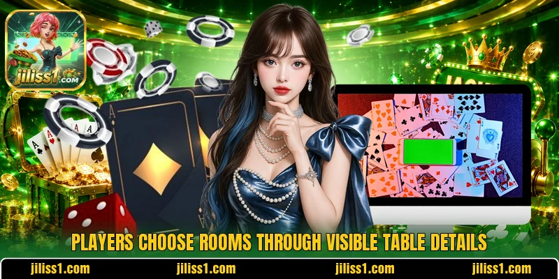 Players choose rooms through visible table details Players choose rooms through visible table details