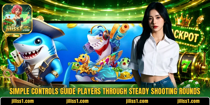 Simple controls guide players through steady shooting rounds Simple controls guide players through steady shooting rounds